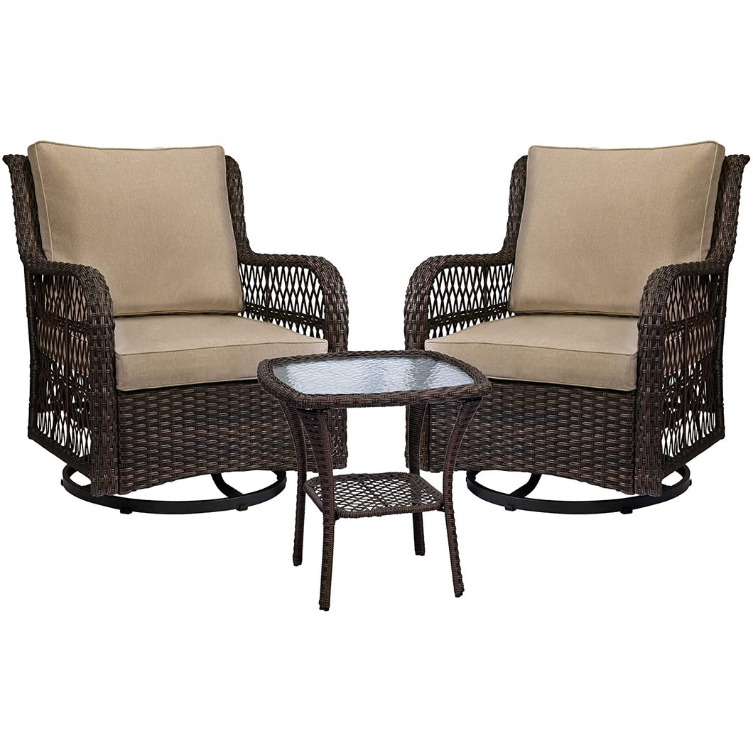 Idealhouse 3 Pieces Outdoor Wicker Swivel Rocker Patio Set